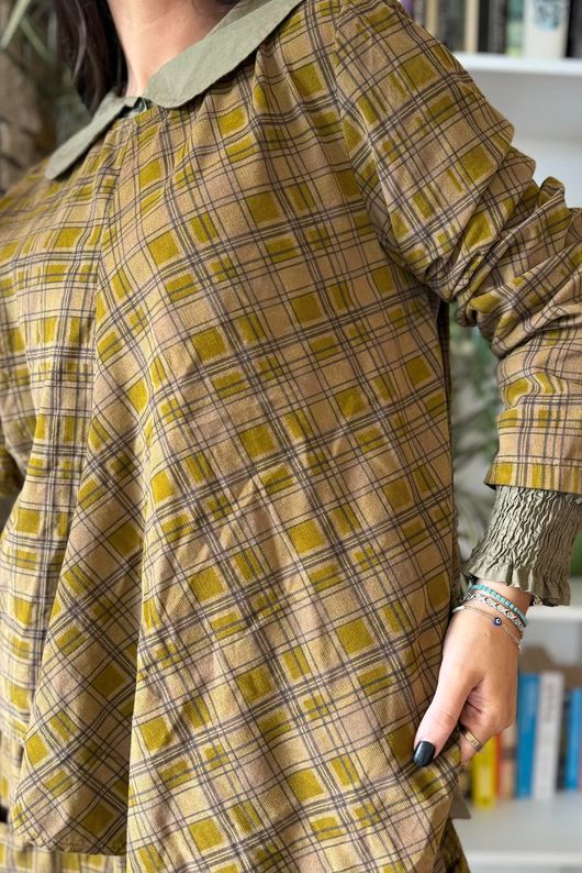 Heritage Needlecord Plaid Swing Top Mucky Olive & Camel